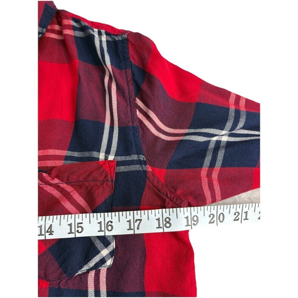 Woolrich Women's Medium Red Plaid Rayon Button Shirt Roll Tab Sleeve Casual - Picture 9 of 12